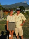 Ann & Jim, Papeete. (Note bandage on leg due to "docking without transmission" incident.)