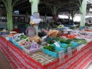 Giant 2-story open air market, downtown Papeete. Fresh fruits and vegetables.
