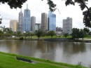 Our last full day in Melbourne we walk (read "stride" when you are trying to keep up with Dianne) along the river to the Melbourne Botanical Gardens. We can see the city skyliine from across the Yarra River.