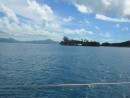 View from the boat while sailing in Raiatea