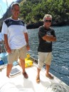 Aussie Peter and Jim on deck in Fatu Hiva