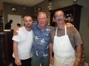 That night we dine at Le Bouchon du Village at The Regent Village in Grace Bay. Here Jim gives a hug to our long-time friend Chef Pierrik Marziou (right) and his son Julian.