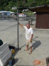 One of the most major projects we had ever planned to do on the boat was to rebed the compression post, which Jim holds up here.