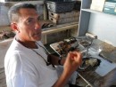 Fernand explains how a small piece of abalone (originally from Mississippi; shaped in Japan) is inserted into the oyster.