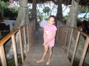 Gwynnie likes this little bridge over a fish pond at Chris & Madys Restaurant. (Chris & Madys, Ofresi, Dominican Republic) 