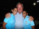 Jim with Scarlet (left) and Melanie (right), our lovely servers at Chris & Madys. (Chris & Madys Restaurant, Ofresi, Dominican Republic)