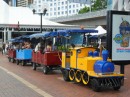 You can take a ride around the waterfront on this little "train." 