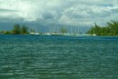 Sailboats anchored in Baie de Cook.