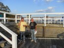 I find Charlie (left) and Jim on the sundeck patio out back with a glass of wine in hand.