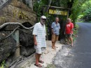 From left: Mac (Honu), Jim, and Mike (Honu) pose before the welcoming sign at Tisas Barefoot Bar. (Mike bought a car in June and graciously served as chauffer.)