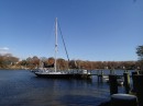 We leave Tidewater Marina, Havre de Grace, at 2:15 p.m. and anchor in Turners Creek at 5:00 p.m. the same day. Try to head out the next morn, but wind too strong from the wrong direction so we turn back and tie up to a free dock at Turners Creek.