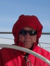 Sunny but cold. Wind dead on the nose. Decide to pull into St. Michaels for a day or two. (Capt. Jim at the helm.)
