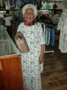The 90 yrs old who was in the fabric shop picking some new fabric to make a new dress 
