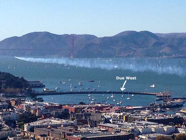 View from the top of Coit Tower: Due West anchored in the SF Aquatic Park with Blue Angels flying by.