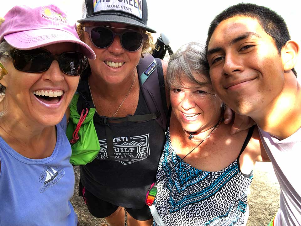Heidi, Christina, and Judy stopped for a selfie at Playa Colomitas - suddenly we were photobombed by Fisher, our new Mexican friend! :-D