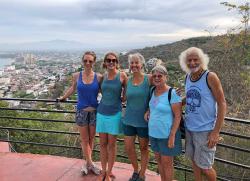The Mirador de la Cruz hiking club: Sharna, Liz, Heidi, Judy, Capitán. Though it