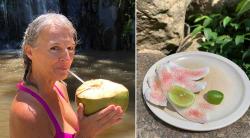 Of course, we had to stop for the traditional drinking coconut on our way back down to the beach. You put the lime in the coconut and shake it all up... along with a little chili lime salt, Yum! 