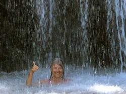 Heidi getting blasted under the Yelapa waterfalls, so refreshing and LOUD!