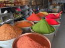 Vibrantly colorful spices in the "flea-market" spice shop. NO artificial colors here, these are actually ground up peppers of a wide variety. SO beautiful!