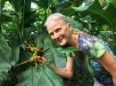 Christine and one of the amazing-looking tropical flowers at the Vallarta Botanical Gardens. Can anyone ID this? 