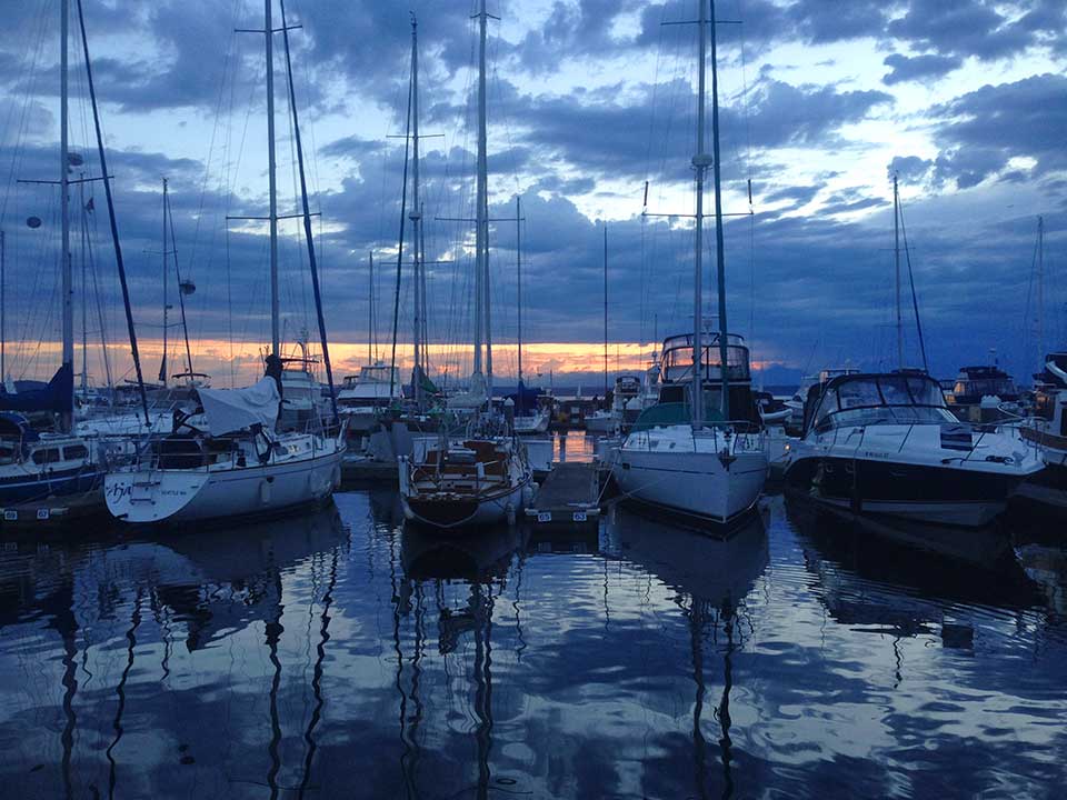 The UP side to the clouds and rain...this beautiful sunset over Elliott Bay Marina.