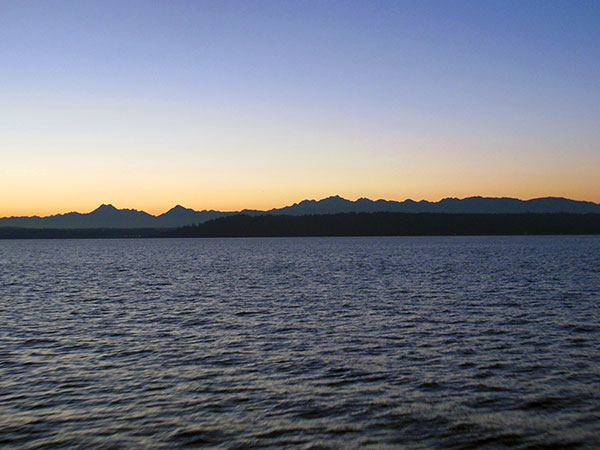Seattle sunset with the Olympic Range and The Brothers peaks may not be as colorful as Santa Barbara or Tucson, but it