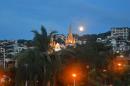 Full-moon rising over Parroquia Nuestra Señora del Refugio (Parish Our Lady of Refuge), downtown PV. 
