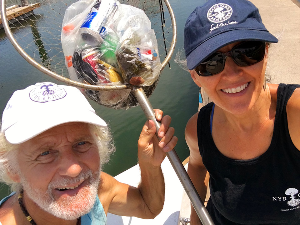 Collecting marina trash in our Neal
