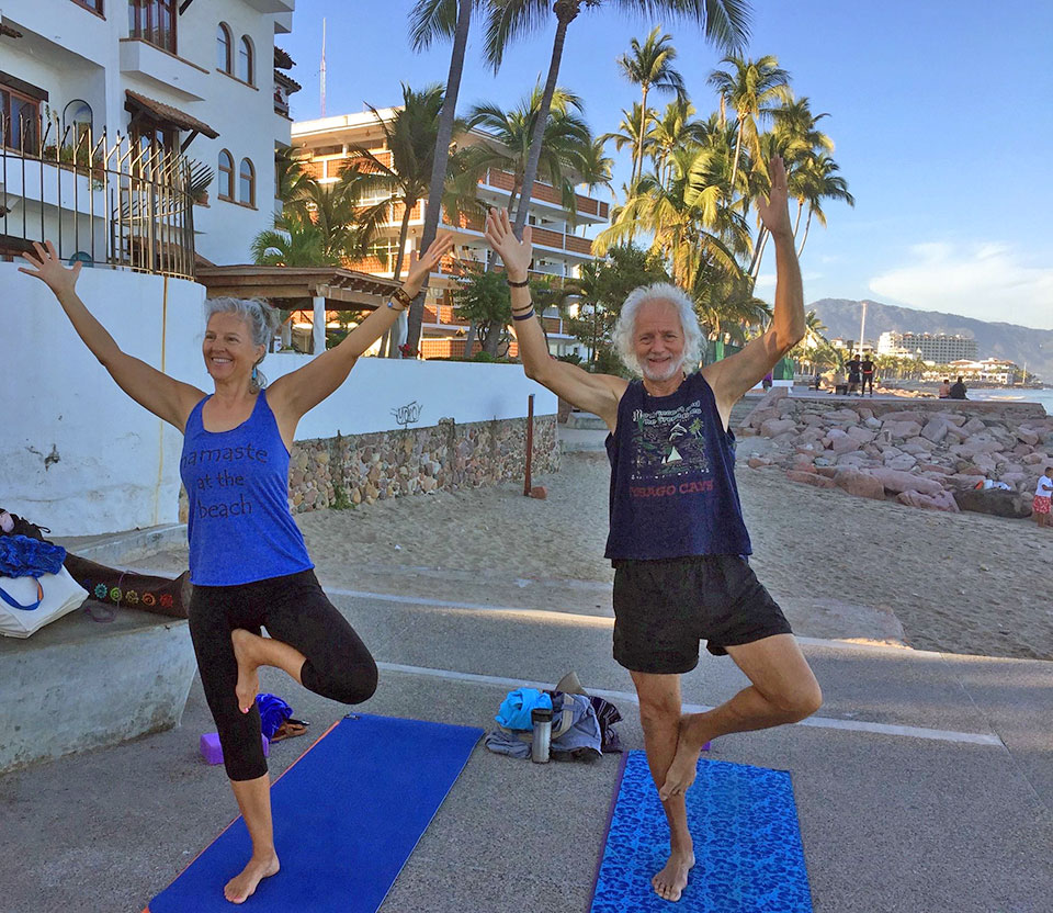 Two trees swaying in the breeze at Angél Yoga en la playa.