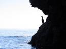 Cormorant silhoutte looking out from inside the Sea Caves.