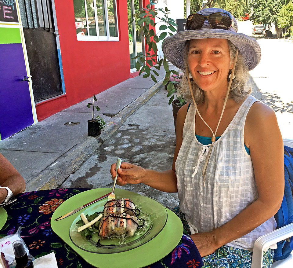 Heidi is in heaven at Organic Love restaurant in La Cruz. Check it out if you