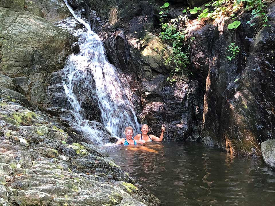 New friend Lisa and Heidi cooling off in this refreshing waterfall at Playa Colomitas, the one-quarter-way reward on this hot jungle hike. Three quarters still to go and no more waterfalls...but lots of beaches. 