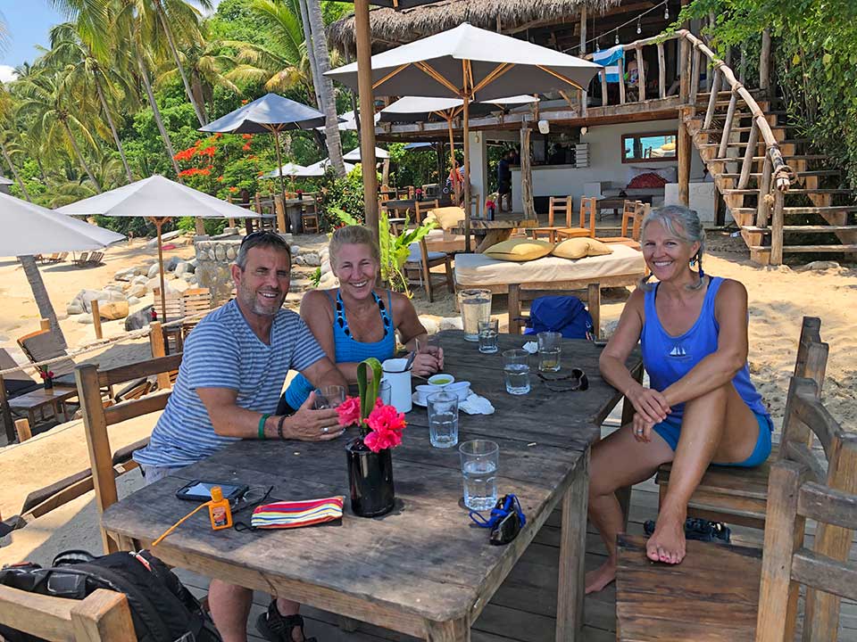Ahhhh... the reward near the end of the hike. With Tim and Lisa, fueling up with agua maracuya (Passion Fruit water) and lunch at Maraikas Beach Club before we finish the last half-mile of this hike to Las Animas. In comparison, it