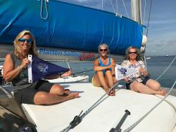 Women Who Sail Cuba! Valerie, Heidi, and Teresa with our WWS Burgees.