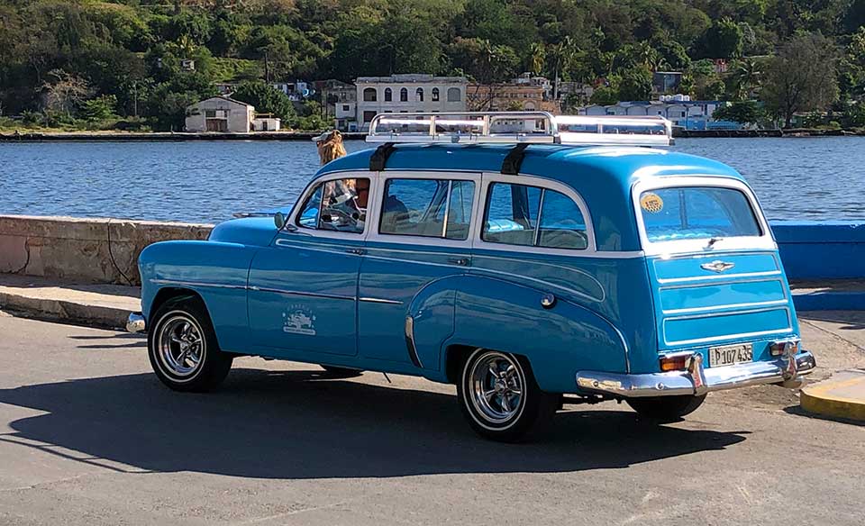 Beautiful, rare example of a 1953 Chevy wagon. There are very few station wagons in Cuba, and this was the most cherry of them all. 