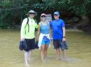 John, Heidi, and Frosty fording the river up to the waterfalls.