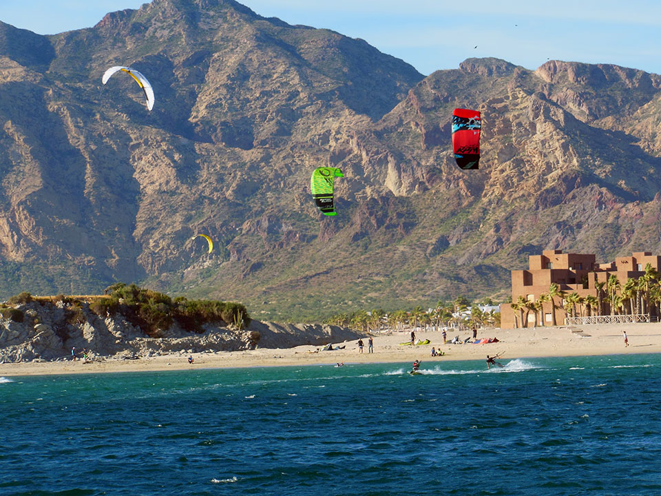 The kite-surfers were out in full-force taking advantage of the winds as we arrived in Bahia Algodones. Exciting day!