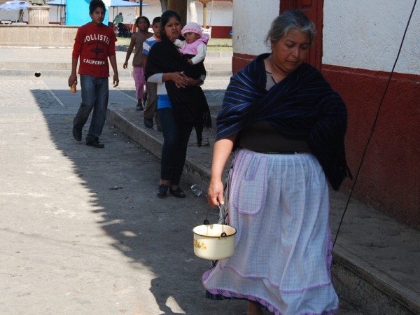 Walking through the streets of Santa Fe de la Laguna.  All of the older women of this historical town where traditional dress.
