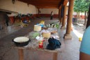 In the hospital  courtyard where the women prepare the food for the feast