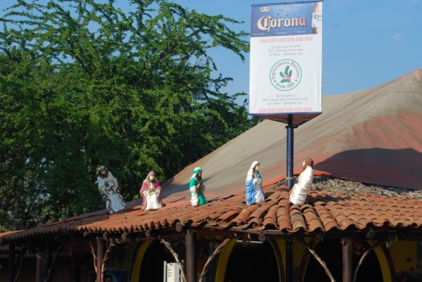 Nativity Scene perched on top of a wavy rooftop!
