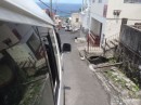 Looking outside the bus heading down a STEEP hill. The picture doesn