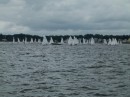 After the kids flew back to Maryland we anchored off the beach in Greenwich Bay for a few days.. Each day there were a large number of small sailboats that left the beach and raced out in the bay.