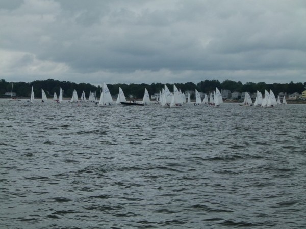 After the kids flew back to Maryland we anchored off the beach in Greenwich Bay for a few days.. Each day there were a large number of small sailboats that left the beach and raced out in the bay.