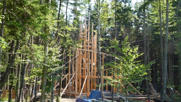 On our way back to Penobscot Bay from Down East we stopped at Little Cranberry Island.  We ended up looking in on a party that was going on at a rich artists compound in the woods. This is going to be a circular house when he finishes it.