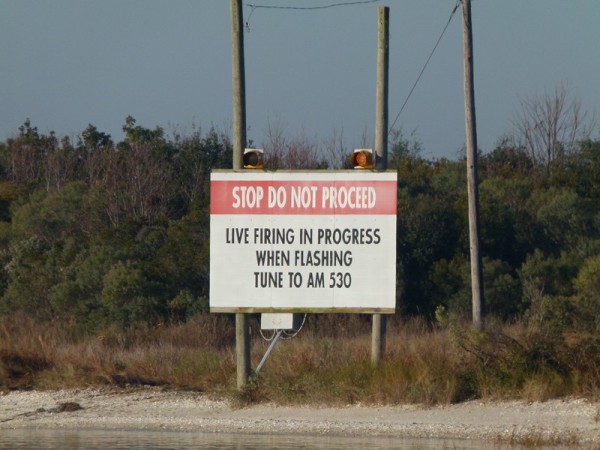 We had to go through Camp LeJeune.  This sign was flashing, but they called us on the radio and told us to go through as fast as we could.