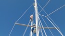 We started our trip south by having the mast removed from the boat to fix a problem we created by getting a wire stuck in it. Bill had to go to the top of the mast to disconnect some fittings.