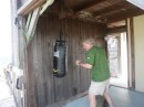We stopped at Compass Cay where we had not gone before.  We took a very very long hike and found this gym in a hurricane wrecked house on the beach.  Bill decided to let off some steam!