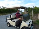 We decided to rent a golf cart so we could go further on the island and onto the adjoining island.  We drove the golf cart to a cruisers Happy Hour and met this guy who knew the Bahamas very well. 