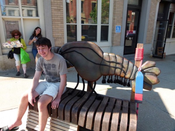 We finished the week in Belfast where the most notable thing was the unique benches.  Here is Sam sitting on the lobster bench.