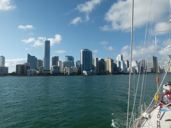 A skyline view of Miami.
